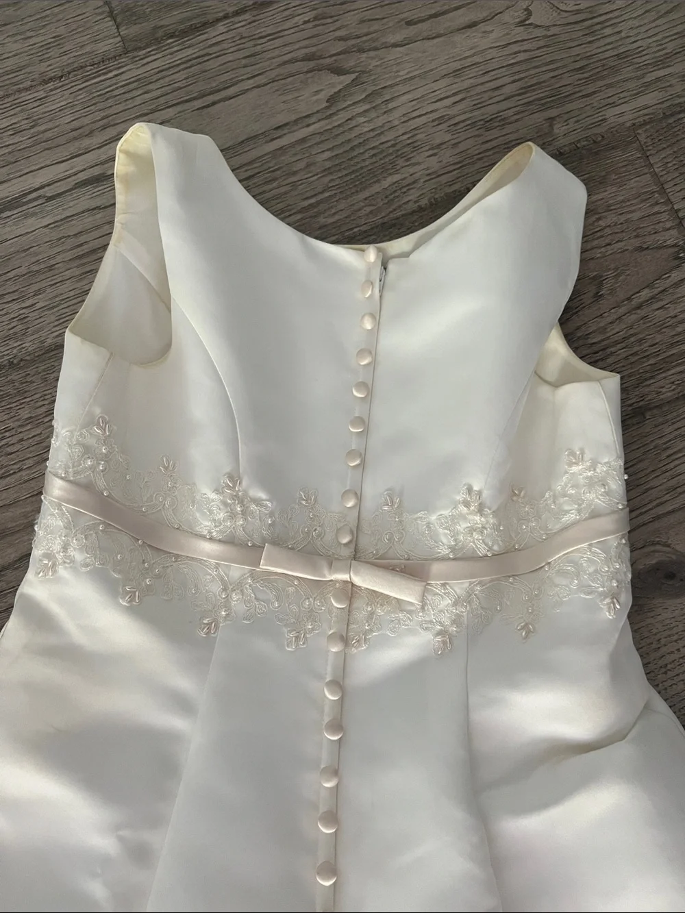 David's Bridal Cream Floral-Trim Flower Girl Gown - Picture 5 of 6
